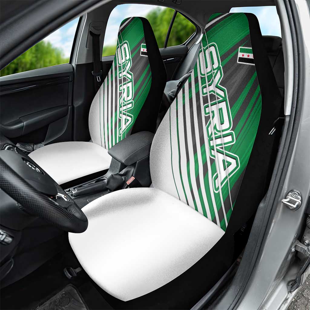 Modern Syria Flag Car Seat Cover with Green and Black Diagonal Stripe Design