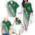 Modern Syria Flag Family Matching Off The Shoulder Long Sleeve Dress and Hawaiian Shirt with Green and Black Diagonal Stripe Design