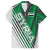 Modern Syria Flag Family Matching Off The Shoulder Long Sleeve Dress and Hawaiian Shirt with Green and Black Diagonal Stripe Design