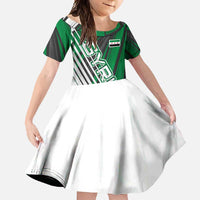 Modern Syria Flag Family Matching Off Shoulder Maxi Dress and Hawaiian Shirt with Green and Black Diagonal Stripe Design