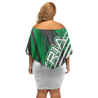 Modern Syria Flag Family Matching Off Shoulder Short Dress and Hawaiian Shirt with Green and Black Diagonal Stripe Design
