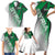 Modern Syria Flag Family Matching Short Sleeve Bodycon Dress and Hawaiian Shirt with Green and Black Diagonal Stripe Design