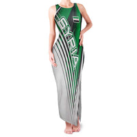 Modern Syria Flag Family Matching Tank Maxi Dress and Hawaiian Shirt with Green and Black Diagonal Stripe Design