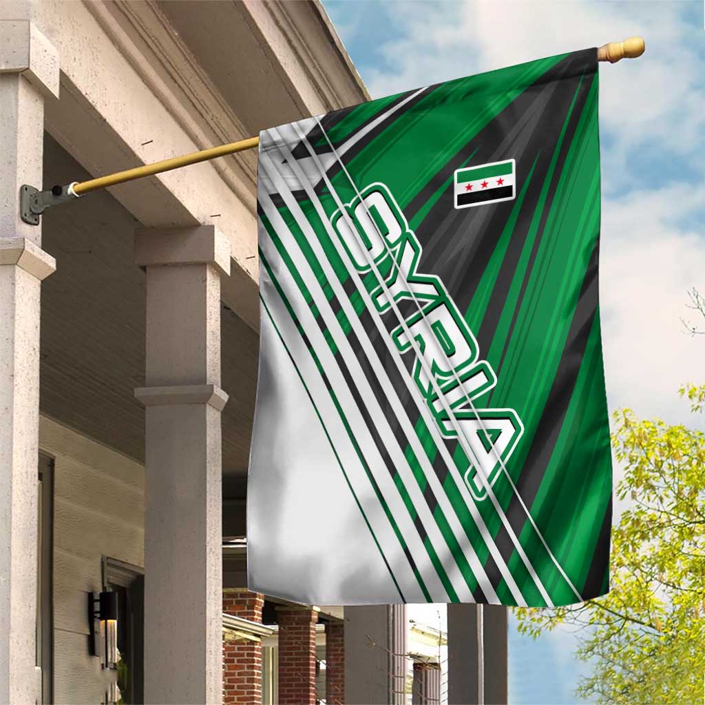 Modern Syria Flag Garden Flag with Green and Black Diagonal Stripe Design