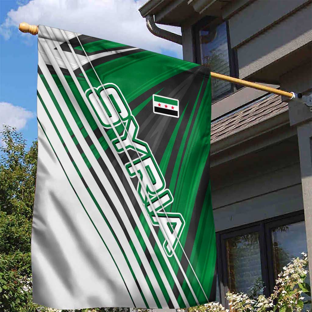 Modern Syria Flag Garden Flag with Green and Black Diagonal Stripe Design