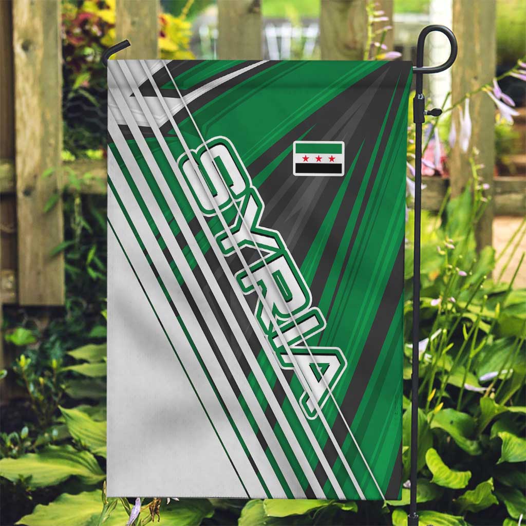 Modern Syria Flag Garden Flag with Green and Black Diagonal Stripe Design
