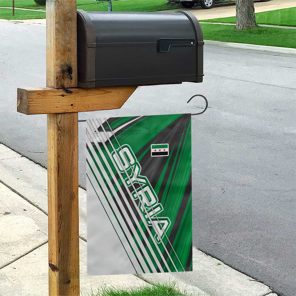 Modern Syria Flag Garden Flag with Green and Black Diagonal Stripe Design