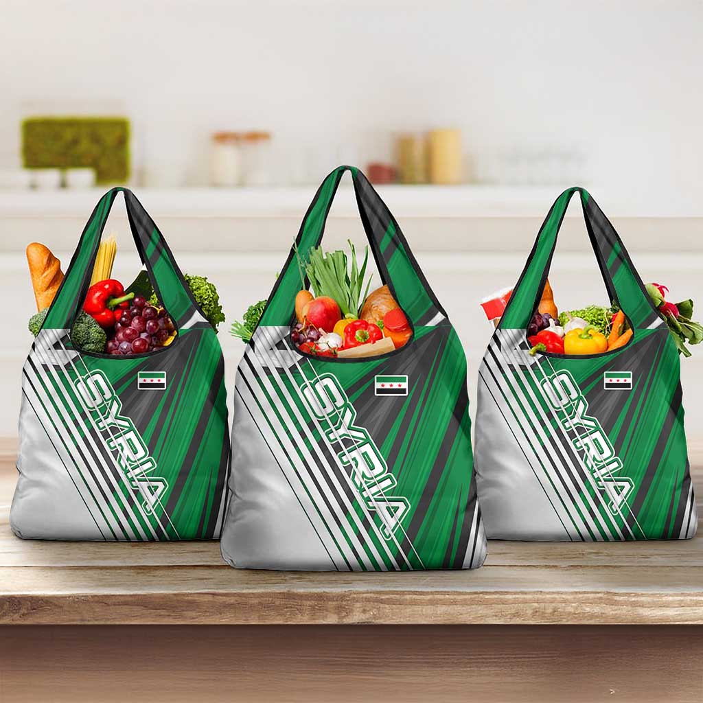 Modern Syria Flag Grocery Bag with Green and Black Diagonal Stripe Design