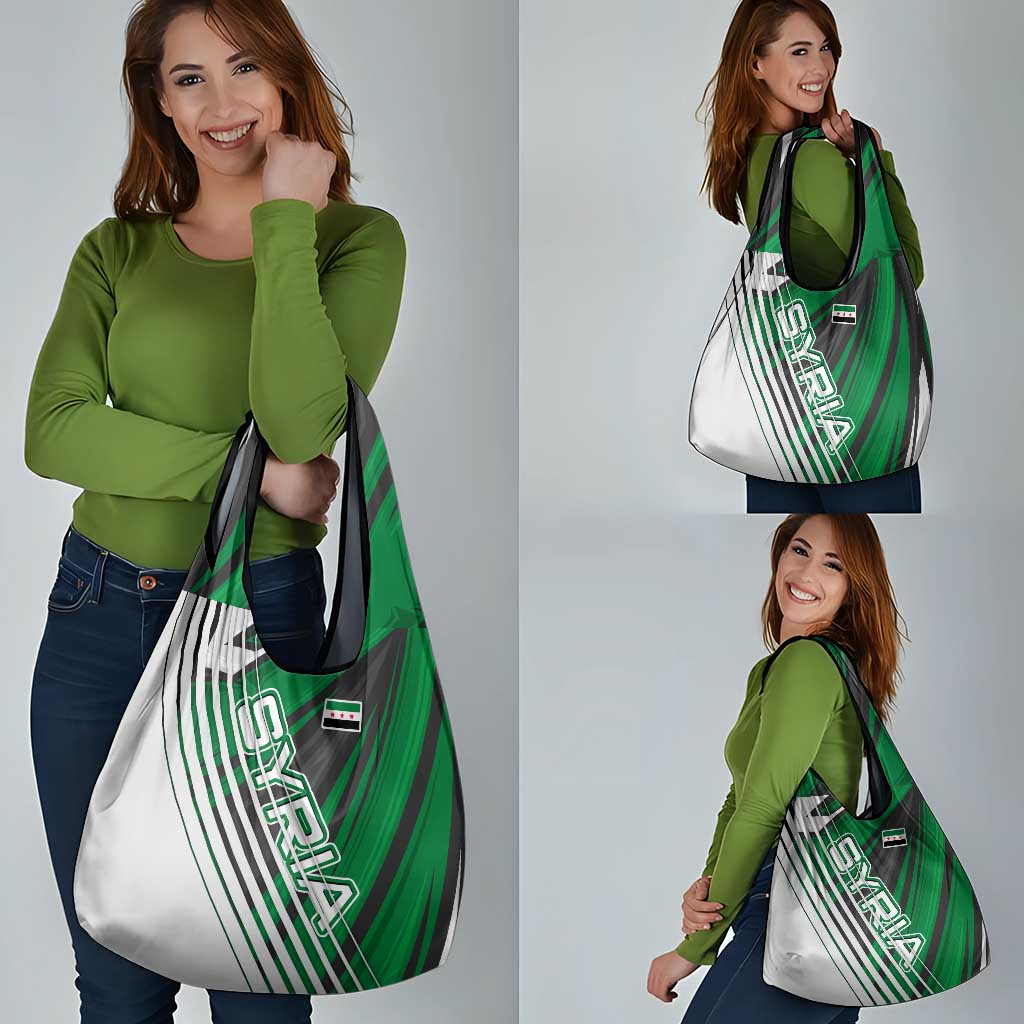 Modern Syria Flag Grocery Bag with Green and Black Diagonal Stripe Design