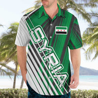 Modern Syria Flag Hawaiian Shirt with Green and Black Diagonal Stripe Design