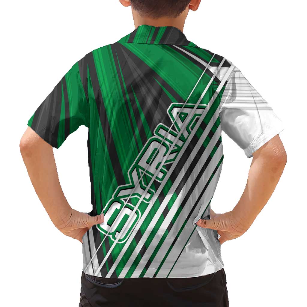 Modern Syria Flag Hawaiian Shirt with Green and Black Diagonal Stripe Design