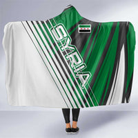 Modern Syria Flag Hooded Blanket with Green and Black Diagonal Stripe Design