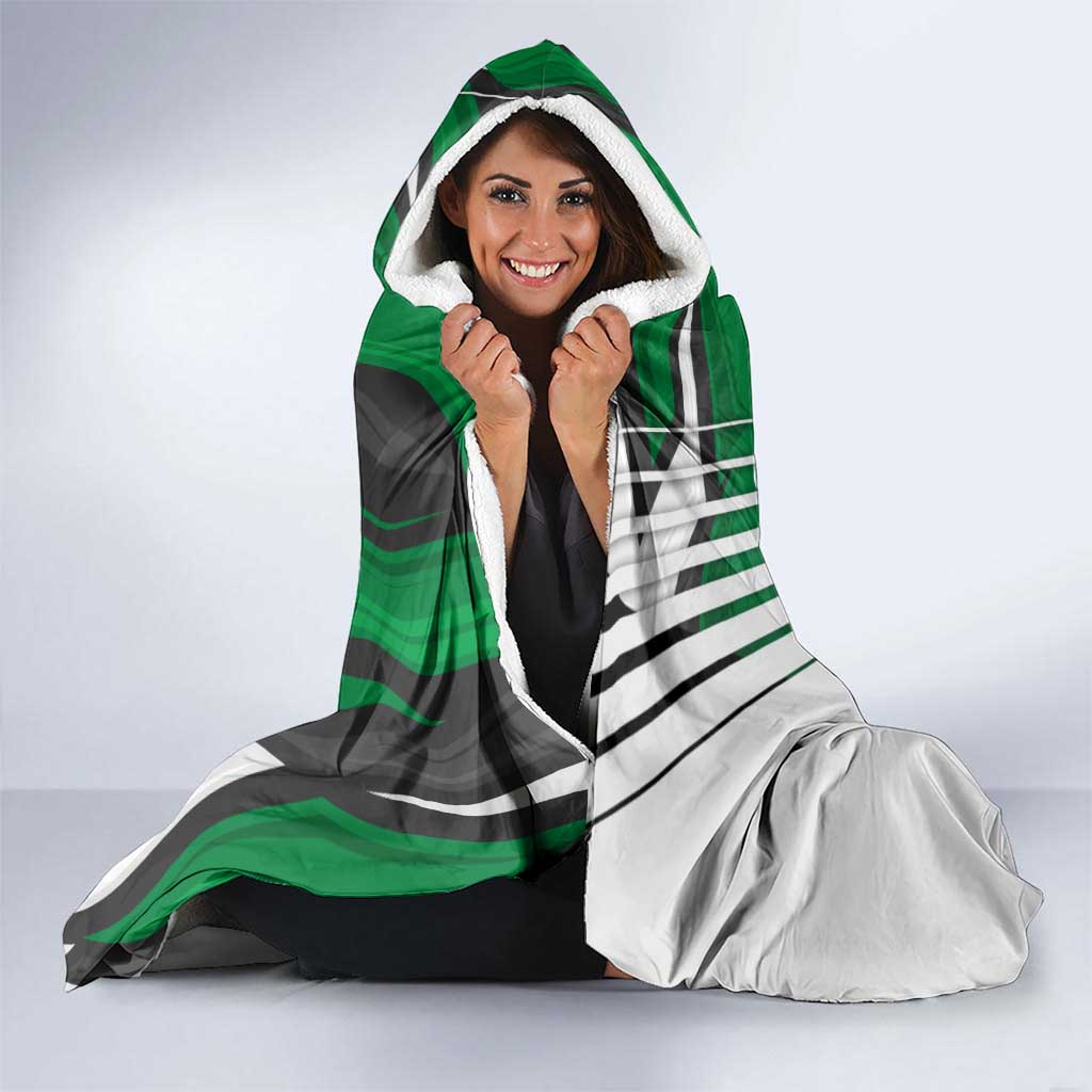Modern Syria Flag Hooded Blanket with Green and Black Diagonal Stripe Design