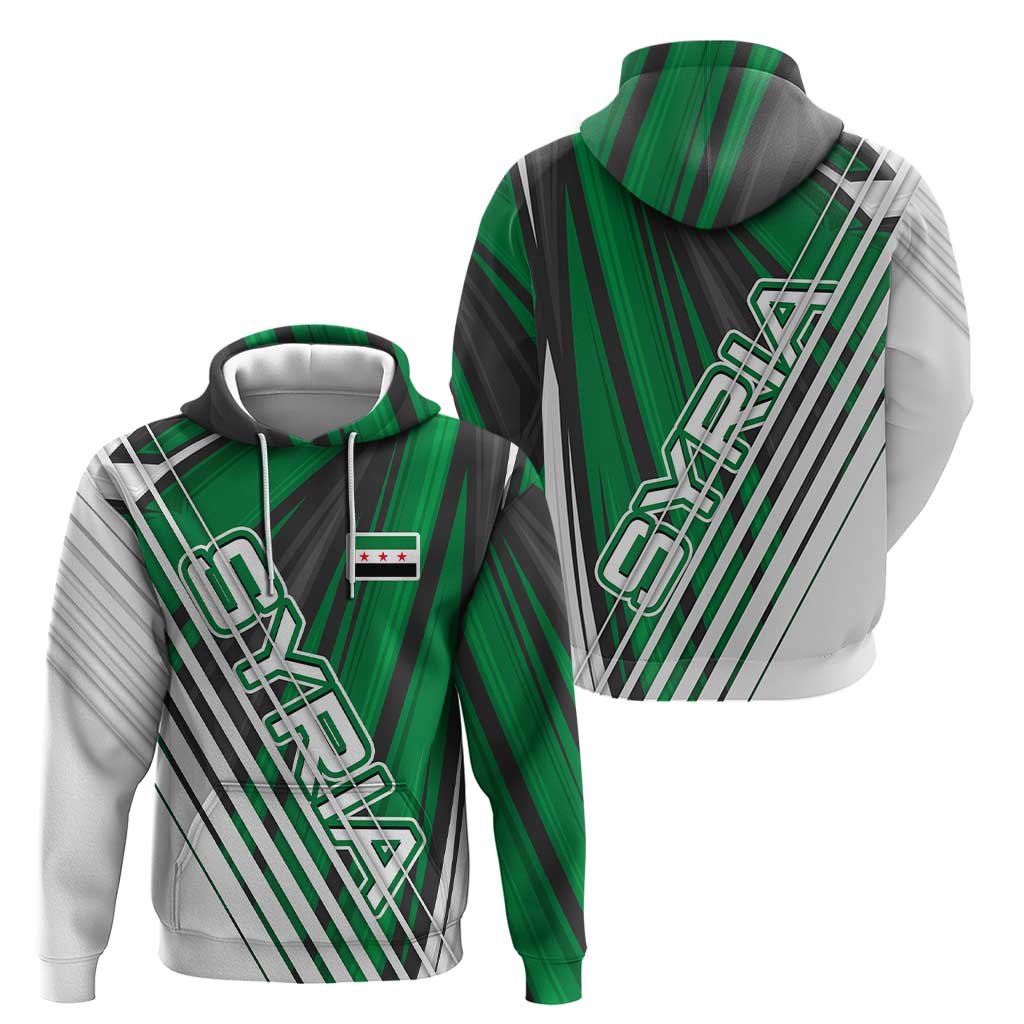Modern Syria Flag Hoodie with Green and Black Diagonal Stripe Design