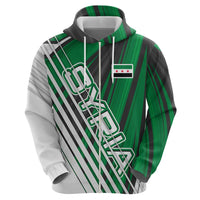 Modern Syria Flag Hoodie with Green and Black Diagonal Stripe Design