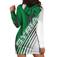 Modern Syria Flag Hoodie Dress with Green and Black Diagonal Stripe Design