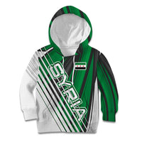Modern Syria Flag Kid Hoodie with Green and Black Diagonal Stripe Design