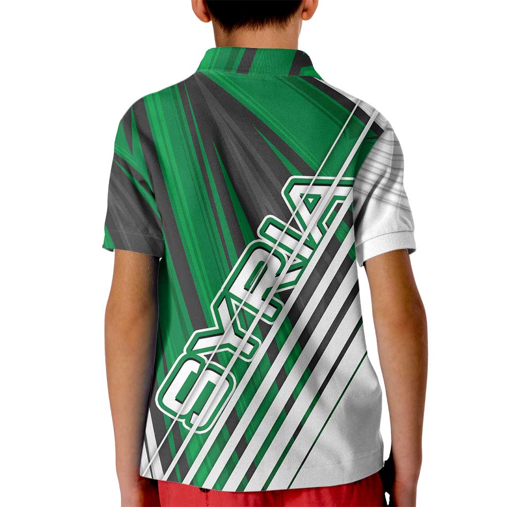 Modern Syria Flag Kid Polo Shirt with Green and Black Diagonal Stripe Design
