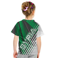 Modern Syria Flag Kid T Shirt with Green and Black Diagonal Stripe Design