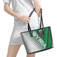 Modern Syria Flag Leather Tote Bag with Green and Black Diagonal Stripe Design
