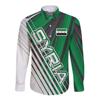 Modern Syria Flag Long Sleeve Button Shirt with Green and Black Diagonal Stripe Design