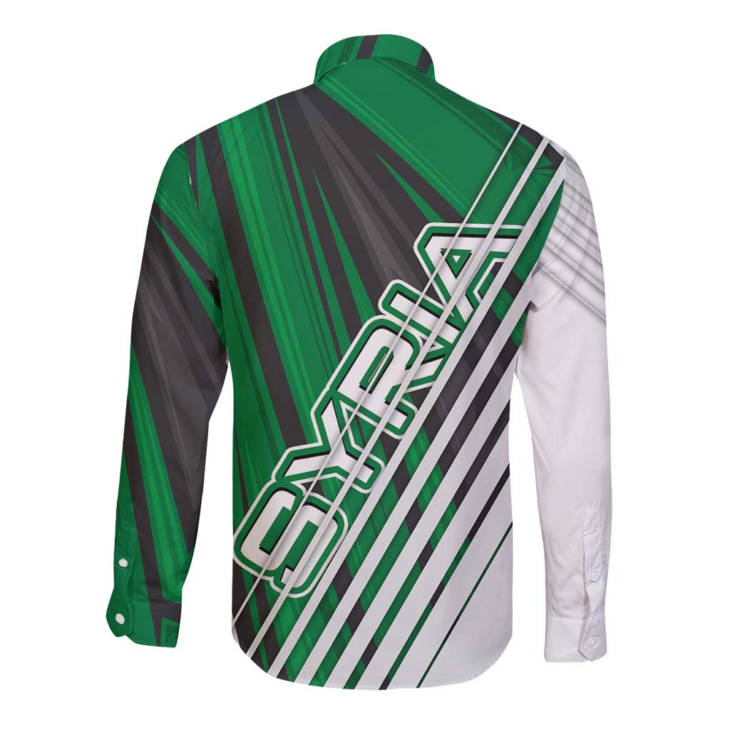 Modern Syria Flag Long Sleeve Button Shirt with Green and Black Diagonal Stripe Design
