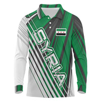 Modern Syria Flag Long Sleeve Polo Shirt with Green and Black Diagonal Stripe Design