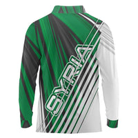 Modern Syria Flag Long Sleeve Polo Shirt with Green and Black Diagonal Stripe Design