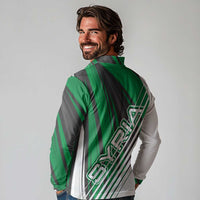 Modern Syria Flag Long Sleeve Polo Shirt with Green and Black Diagonal Stripe Design