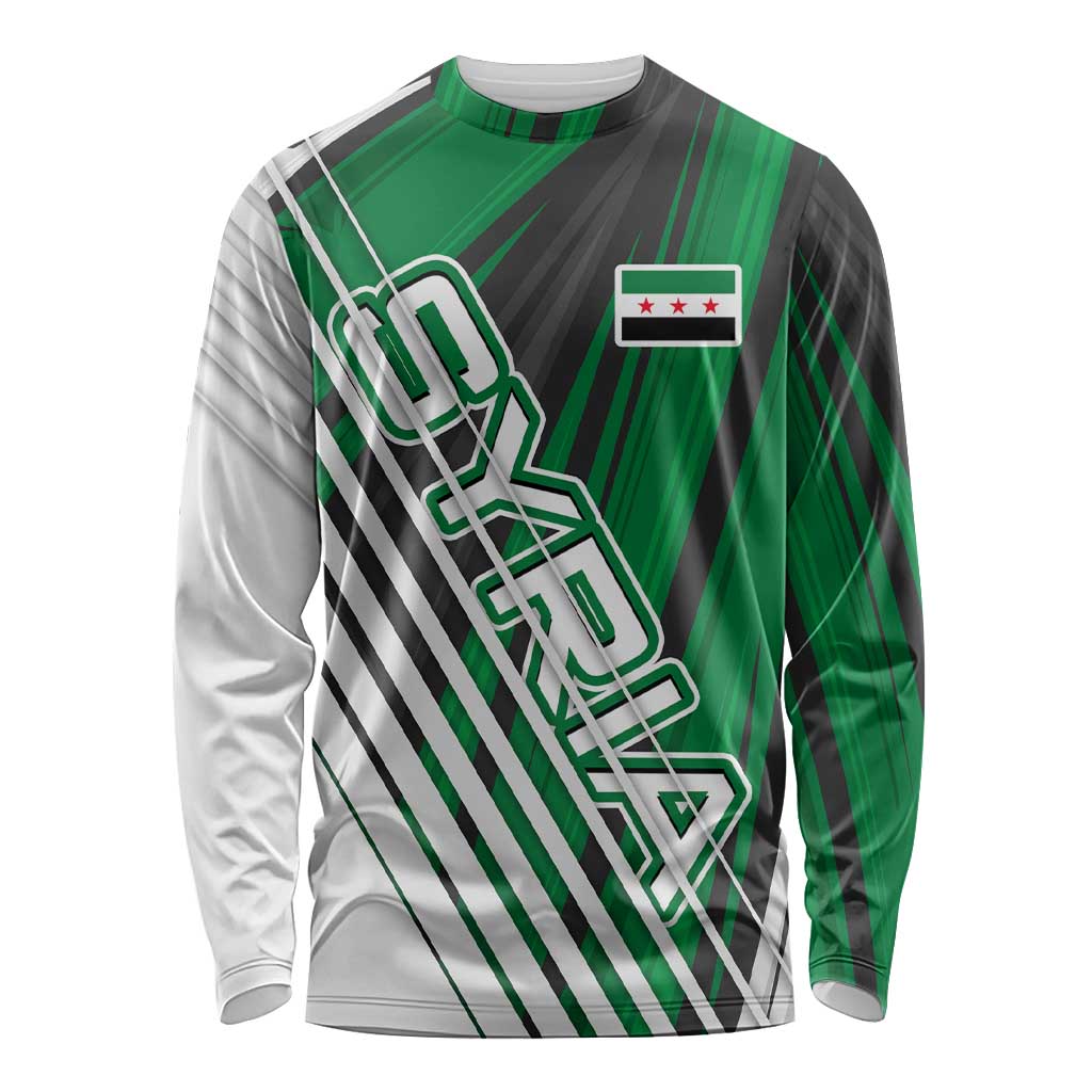 Modern Syria Flag Long Sleeve Shirt with Green and Black Diagonal Stripe Design
