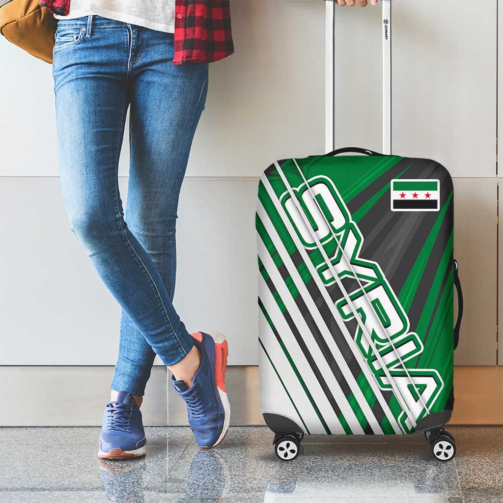 Modern Syria Flag Luggage Cover with Green and Black Diagonal Stripe Design