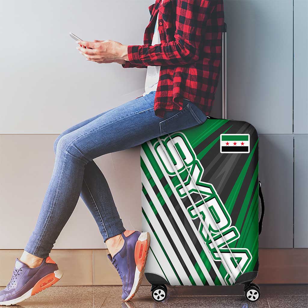 Modern Syria Flag Luggage Cover with Green and Black Diagonal Stripe Design