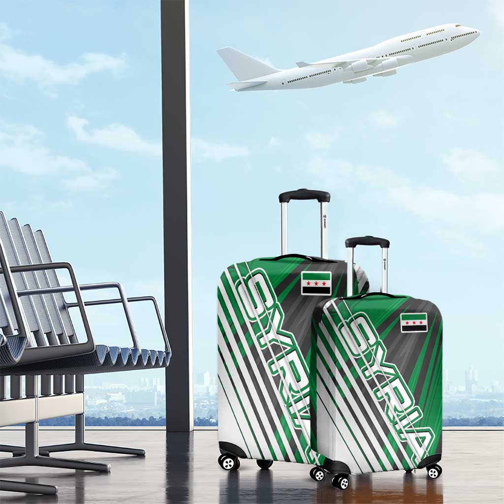 Modern Syria Flag Luggage Cover with Green and Black Diagonal Stripe Design