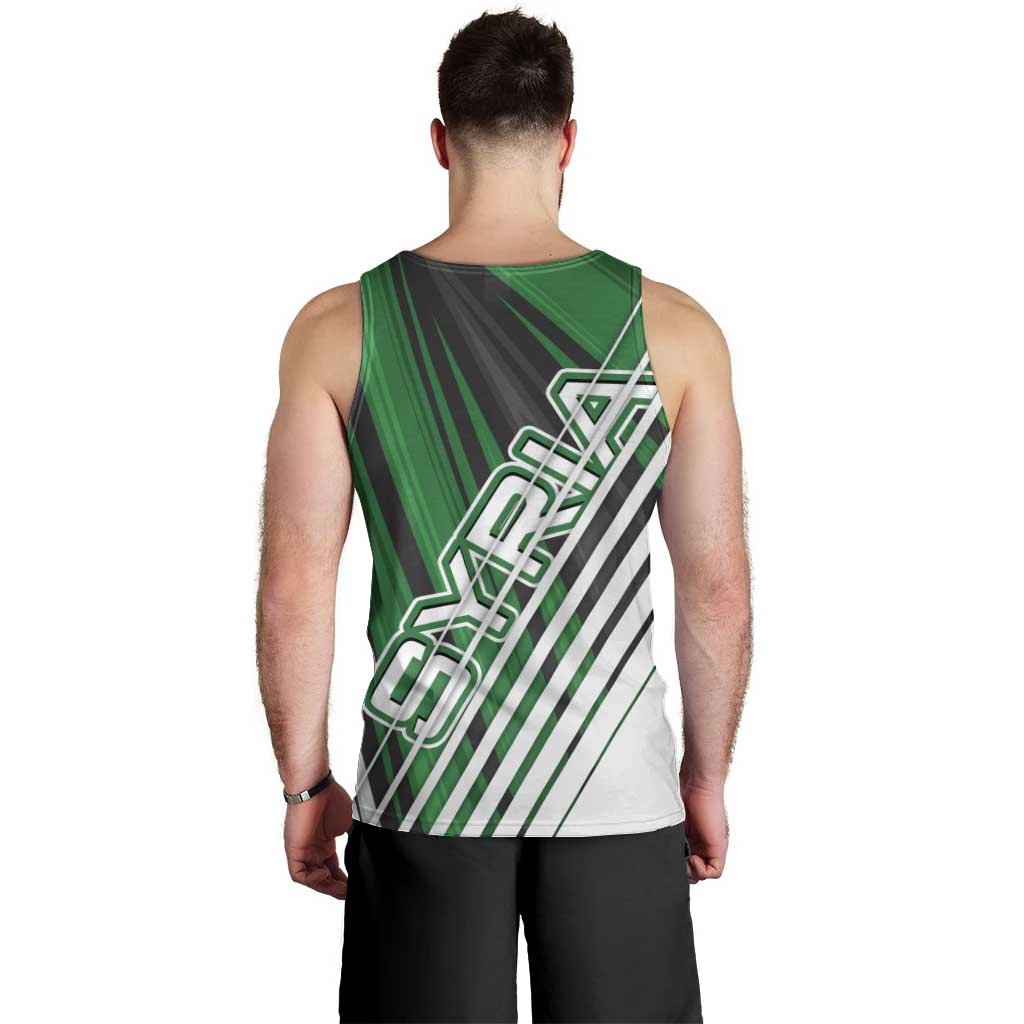 Modern Syria Flag Men Tank Top with Green and Black Diagonal Stripe Design