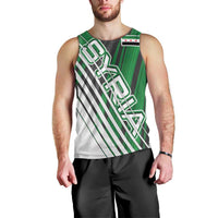 Modern Syria Flag Men Tank Top with Green and Black Diagonal Stripe Design