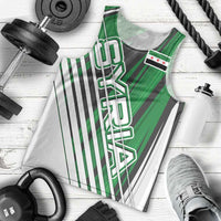 Modern Syria Flag Men Tank Top with Green and Black Diagonal Stripe Design