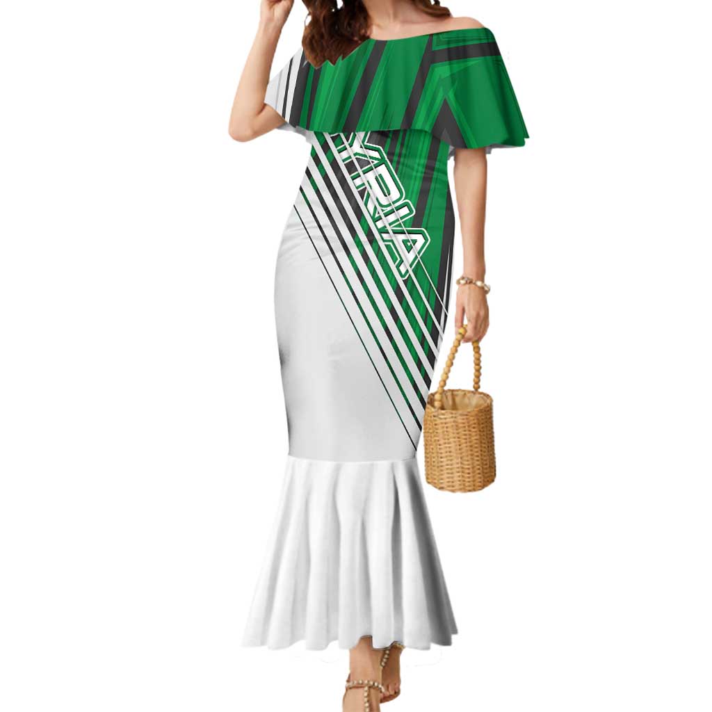 Modern Syria Flag Mermaid Dress with Green and Black Diagonal Stripe Design