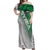 Modern Syria Flag Off Shoulder Maxi Dress with Green and Black Diagonal Stripe Design