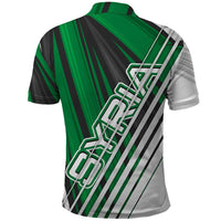 Modern Syria Flag Polo Shirt with Green and Black Diagonal Stripe Design