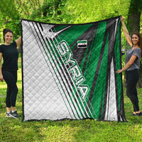 Modern Syria Flag Quilt with Green and Black Diagonal Stripe Design