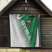 Modern Syria Flag Quilt with Green and Black Diagonal Stripe Design