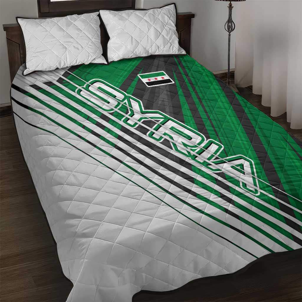 Modern Syria Flag Quilt Bed Set with Green and Black Diagonal Stripe Design