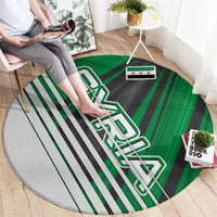 Modern Syria Flag Round Carpet with Green and Black Diagonal Stripe Design