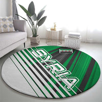 Modern Syria Flag Round Carpet with Green and Black Diagonal Stripe Design