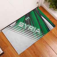 Modern Syria Flag Rubber Doormat with Green and Black Diagonal Stripe Design