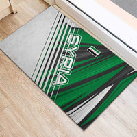 Modern Syria Flag Rubber Doormat with Green and Black Diagonal Stripe Design