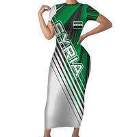 Modern Syria Flag Short Sleeve Bodycon Dress with Green and Black Diagonal Stripe Design