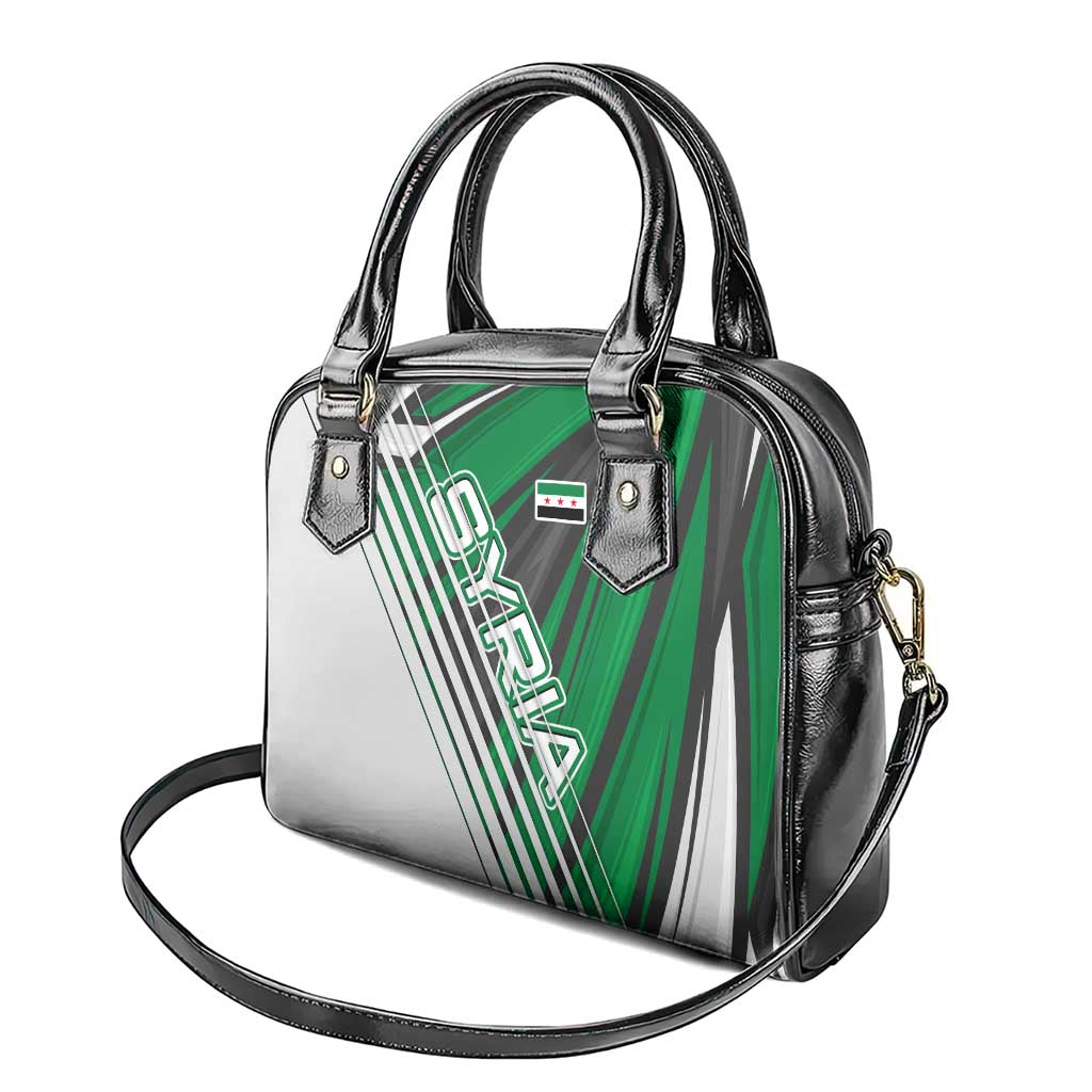 Modern Syria Flag Shoulder Handbag with Green and Black Diagonal Stripe Design