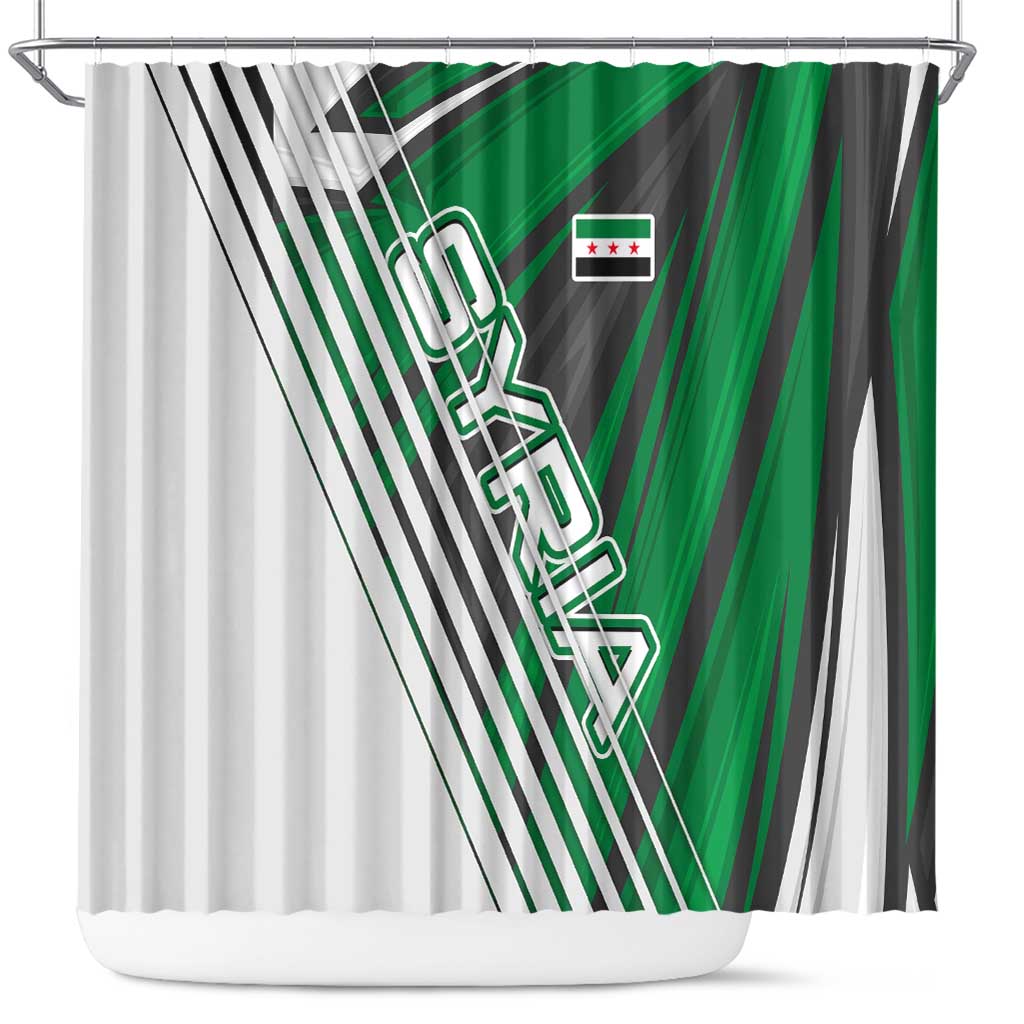 Modern Syria Flag Shower Curtain with Green and Black Diagonal Stripe Design
