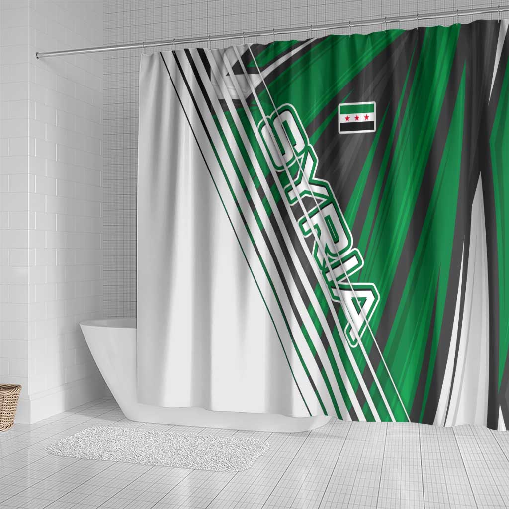 Modern Syria Flag Shower Curtain with Green and Black Diagonal Stripe Design